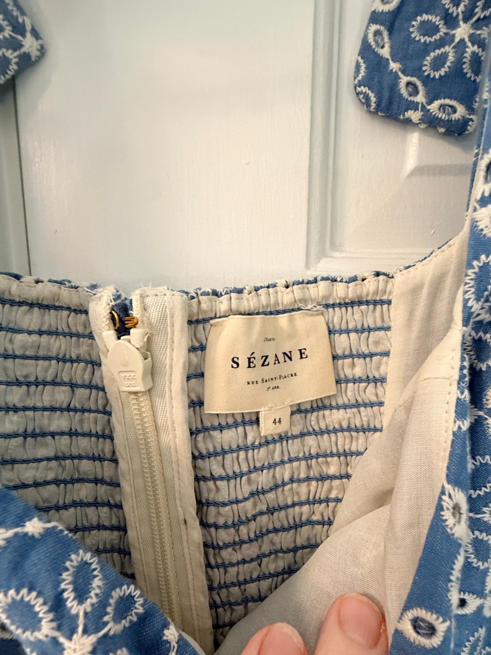 Sezane Dorotha Dress Chambray With Ecru Embroidery - Size 12 - Picture 4 of 13